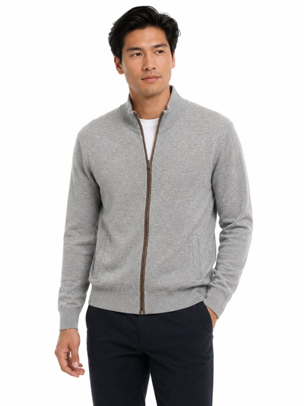 Massimo Dutti Men's Light Grey Cashmere Blend Zip-Up Sweater EUC - XL